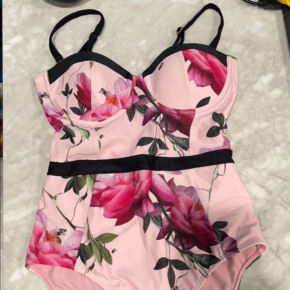 Ted Baker Pink Floral One Piece Swimwear 32C/D